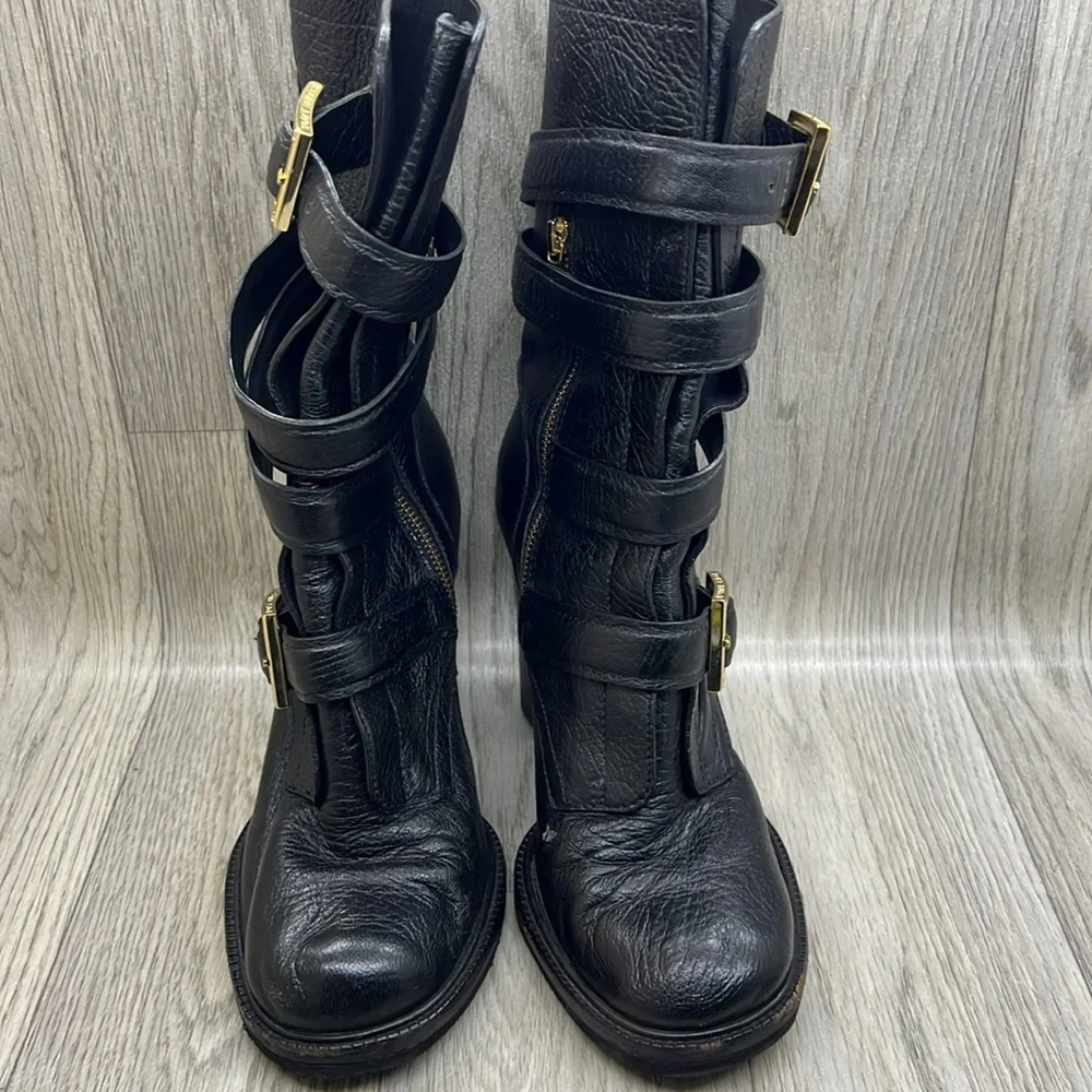 Tory Burch Jaden Strap Buckle Stack Heel Boots